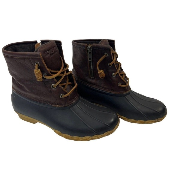 Sperry Top Sider Saltwater Duck Rain Boots Size 6 Brown Leather Rubber - Picture 1 of 10